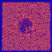 Sputtering sequence of benzene molecules ejected from 3 layer system irradiated by 4 keV Ar (Top view) - 6 ps