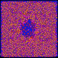 Sputtering sequence of benzene molecules ejected from 3 layer system irradiated by 4 keV Ar (Top view) - 9 ps